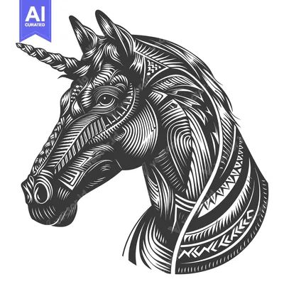 Popular premium asset: Black and White Stylized Unicorn Head with Tribal Patterns