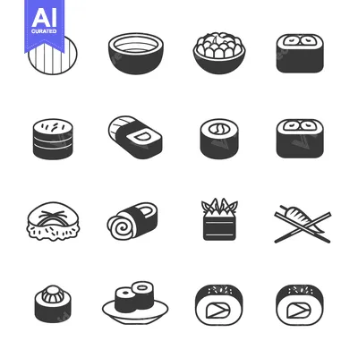 Black and White Sushi Roll Icon Set