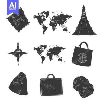 Popular premium asset: Black and White Travel Icons with World Map and Compass