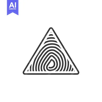 Premium design asset: Black and white triangle with concentric circles and a teardrop shape