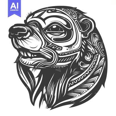 Popular premium asset: Black and White Tribal Bear Head with Detailed Pattern