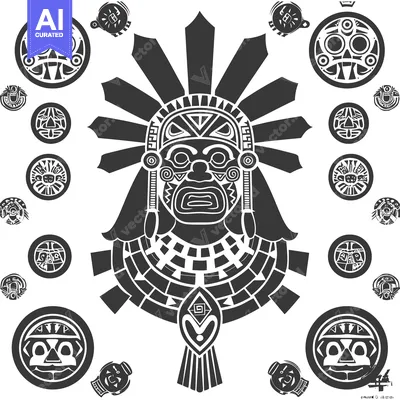 Aset premium populer: Black and White Tribal Mask Surrounded by Smaller Masks