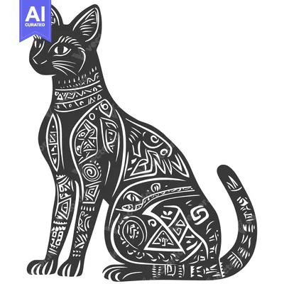 Premium design asset: Black and White Tribal Pattern Cat Silhouette