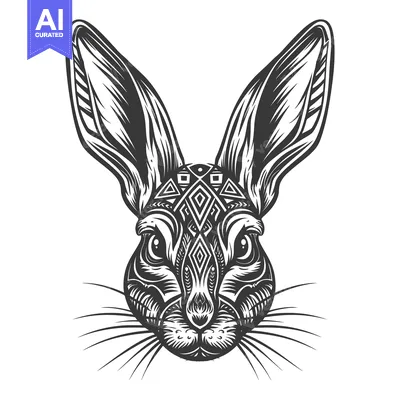 Premium design asset: Black and White Tribal Patterned Rabbit Head