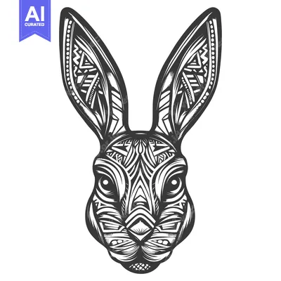 Aset desain premium: Black and White Tribal Pattern Rabbit Head