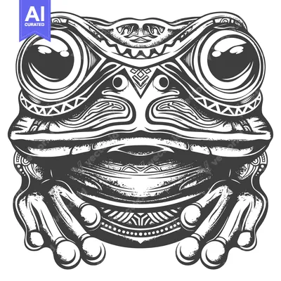 Aset premium populer: Black and White Tribal Style Frog Illustration
