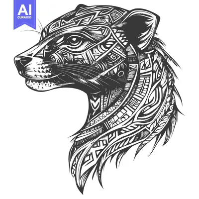 Popular premium asset: Black and White Tribal Style Illustration of a Fennec Fox Head