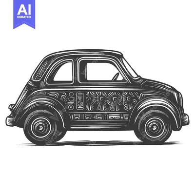 Aset premium populer: Black and White Vintage Car Illustration with Detailed Design
