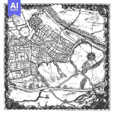 Premium design asset: Black and White Vintage Hand Drawn Map of a Town