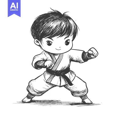 Aset premium populer: Black Belt Karate Kid in a Fighting Stance