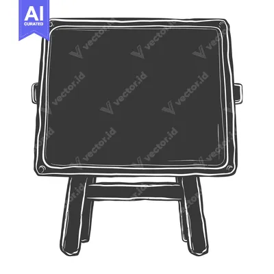 Aset desain premium: A black chalkboard displayed on a wooden easel stand design