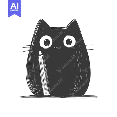 Popular premium asset: Black Cat Holding a Pencil with Big Eyes