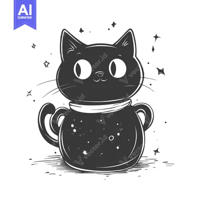Premium design asset: Black Cat Inside a Jar with Stars