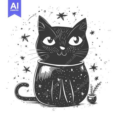 Aset premium populer: Black Cat Inside a Starry Pumpkin with Plant