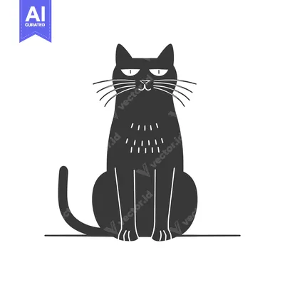 Aset desain premium: A stylized illustration of a black cat sitting upright