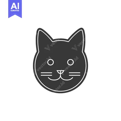 Aset premium populer: A simplified illustration of a cat face in black and white
