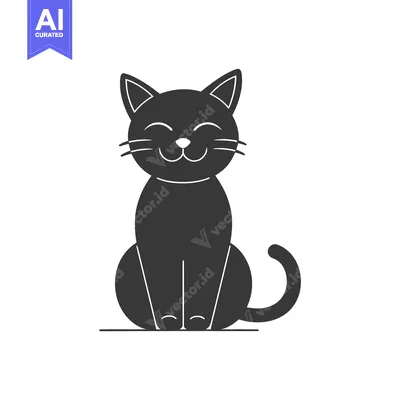 Aset premium populer: A stylized happy black cat sitting contentedly in a cartoon image