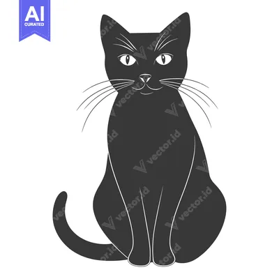 Aset desain premium: A stylized silhouette of a sitting black cat on a white background