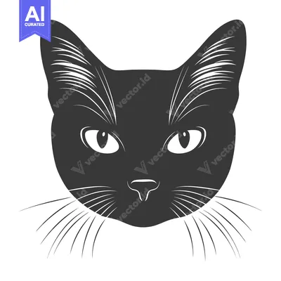 Aset desain premium: A stylized black cat face with visible whiskers and pointed ears