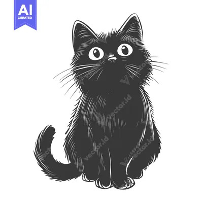 Aset premium populer: Black Cat Sitting with Big Eyes Looking Up