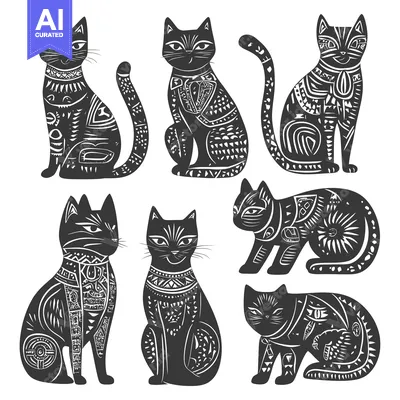 Aset premium populer: Black Cats with Ornamental Patterns