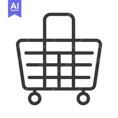 Premium design asset: A simple black line drawing of a shopping cart on wheels