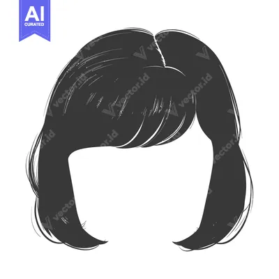 Aset desain premium: An illustrated depiction showing a dark colored bob hairstyle silhouet