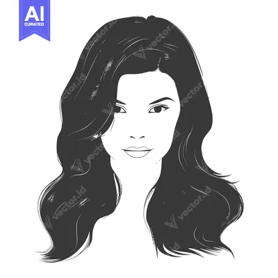 Aset premium populer: A drawing of a woman with long wavy dark hair