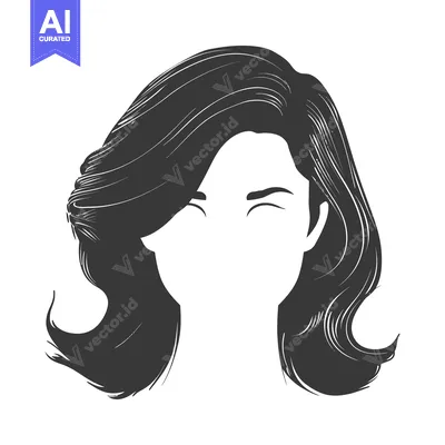 Aset desain premium: A monochrome illustration featuring a stylized female portrait with ha