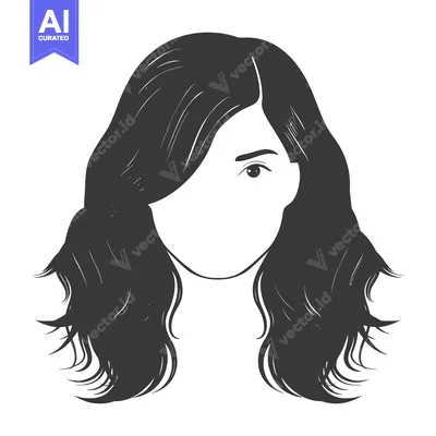 Popular premium asset: Black and white illustration of a woman with long wavy hair