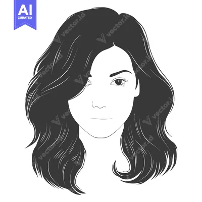 Aset desain premium: Simplified illustration of a female face with long wavy hair