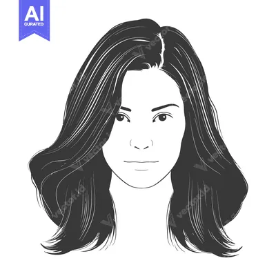 Aset premium populer: A simple line art portrait of a woman with long hair