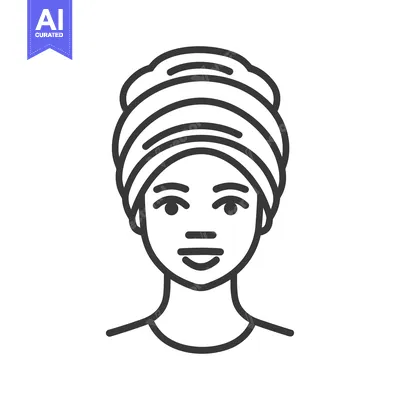 Aset desain premium: A drawing of a woman with towel wrapped around her head