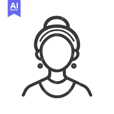 Aset premium populer: Black and white outlined drawing of a female person with hair bun