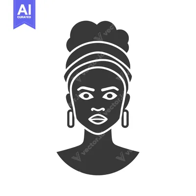 Aset desain premium: Portrait of a woman depicted with traditional headwear and earrings