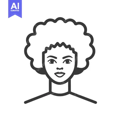 Aset desain premium: A simple black and white illustrated female face with curly hair