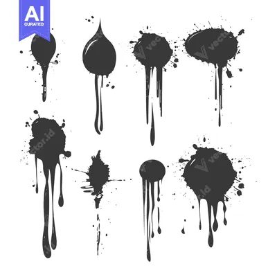 Aset desain premium: Black Ink Splashes and Drips on White Background