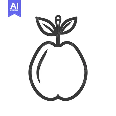 Aset desain premium: A simple black and white drawing of an apple with leaves