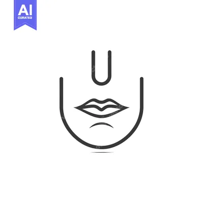 Aset desain premium: Black Line Drawing of a Face with Lips and a Vertical Line