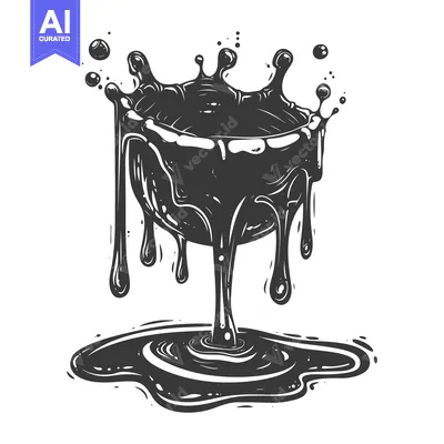 Aset desain premium: Black Liquid Splashing and Dripping into a Puddle