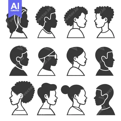 Aset premium populer: Silhouetted profile portraits of diverse people in a grid formation