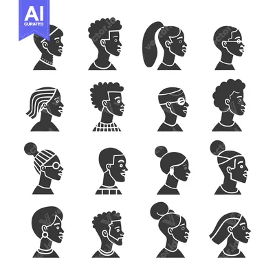 Aset premium populer: Sixteen silhouettes of diverse human faces are facing left