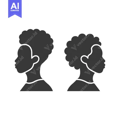 Aset premium populer: Two human profile silhouettes featuring textured natural curly hairsty