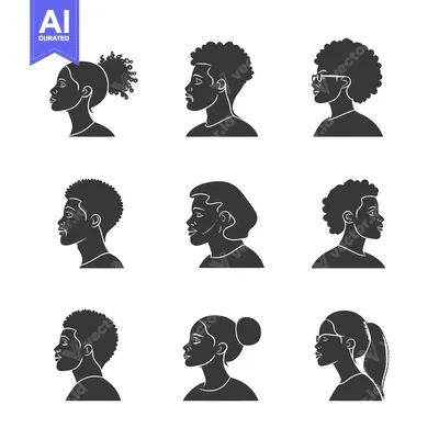 Premium design asset: Nine Silhouetted Head Profiles Showcasing Diverse Hairstyles And Facia
