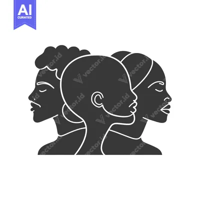 Aset desain premium: Three female silhouettes in a unified composition facing different dir