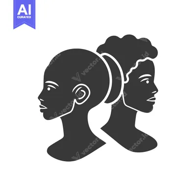 Aset desain premium: Two human silhouettes showing profiles facing opposite directions on a