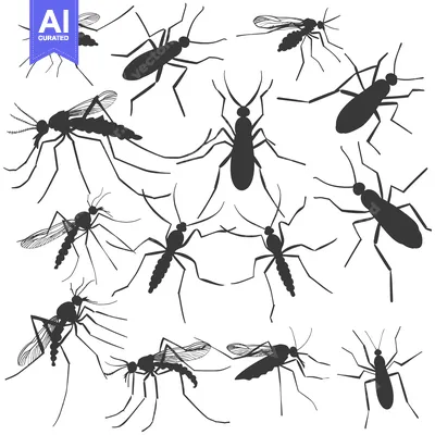 Black Silhouette Illustration of Mosquitoes in Various Poses
