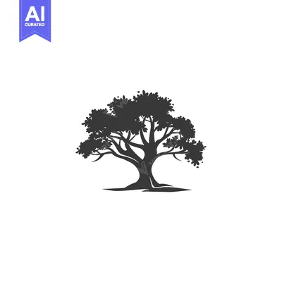 Aset desain premium: Black silhouette of a large tree with thick branches