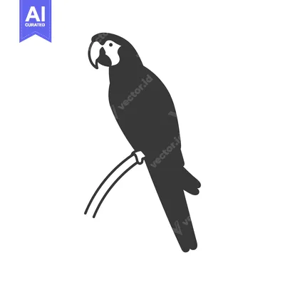 Aset premium populer: Black Silhouette of a Parrot Perched on a Branch
