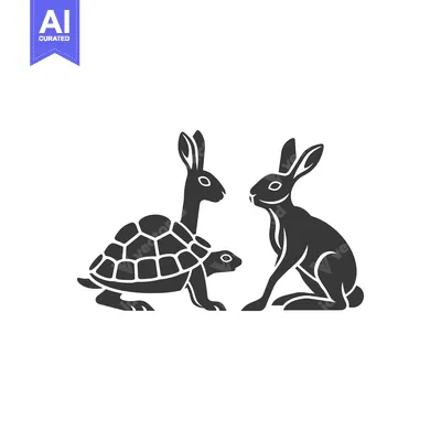 Popular premium asset: Black Silhouette of a Turtle and a Rabbit Facing Each Other